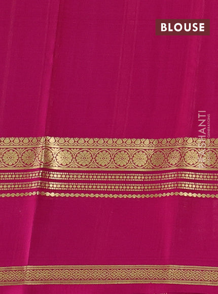 Pure mysore silk saree bottle green and dark pink with allover zari checked pattern and long rettapet zari woven border