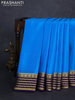 Pure mysore silk saree cs blue and violet with plain body and zari woven border