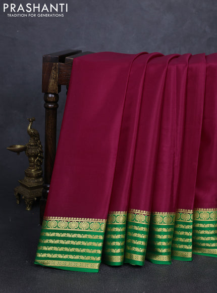 Pure mysore silk saree pink shade and green with plain body and zari woven border