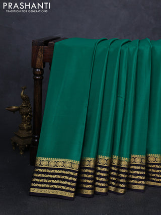 Pure mysore silk saree green and jamun shade with plain body and zari woven border