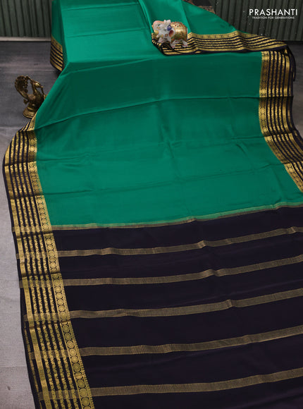 Pure mysore silk saree green and jamun shade with plain body and zari woven border