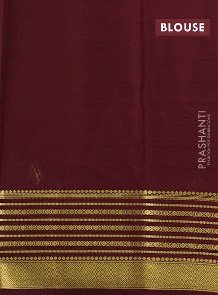 Pure mysore silk saree green and deep maroon with plain body and zari woven border