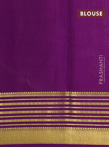 Pure mysore silk saree cream and purple with plain body and zari woven border