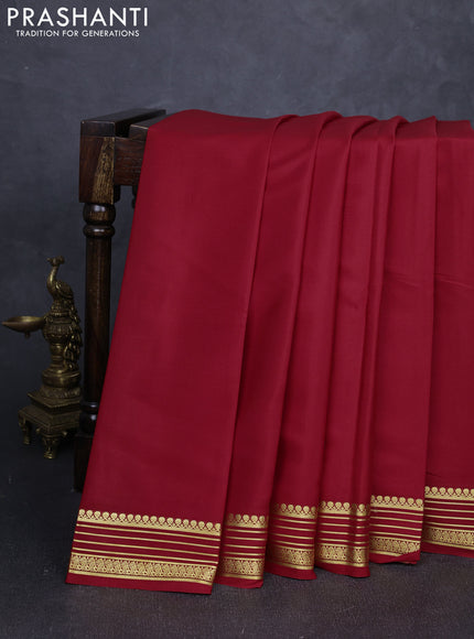 Pure mysore silk saree red with plain body and zari woven border
