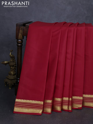 Pure mysore silk saree red with plain body and zari woven border