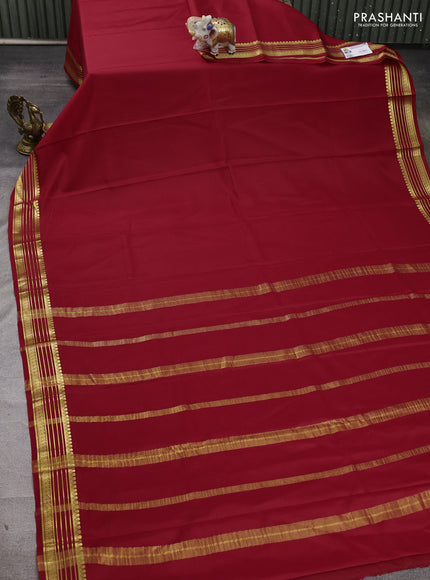 Pure mysore silk saree red with plain body and zari woven border