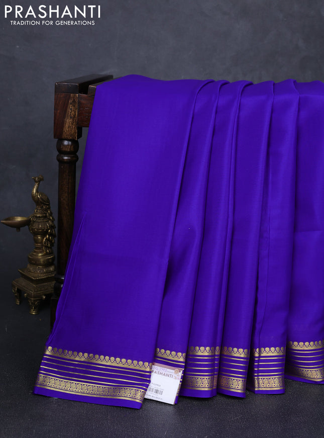 Pure mysore silk saree royal blue with plain body and zari woven border