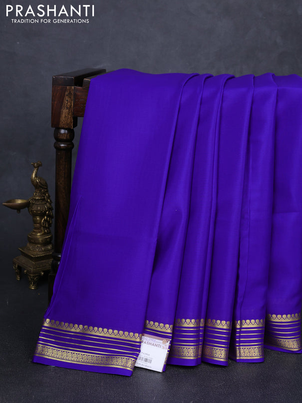 Pure mysore silk saree royal blue with plain body and zari woven border