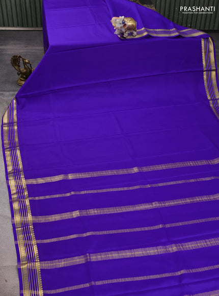 Pure mysore silk saree royal blue with plain body and zari woven border