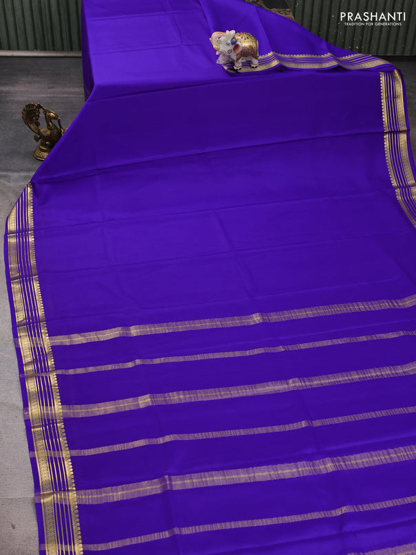 Pure mysore silk saree royal blue with plain body and zari woven border