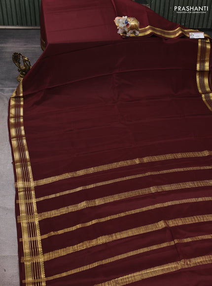 Pure mysore silk saree coffee brown with plain body and zari woven border