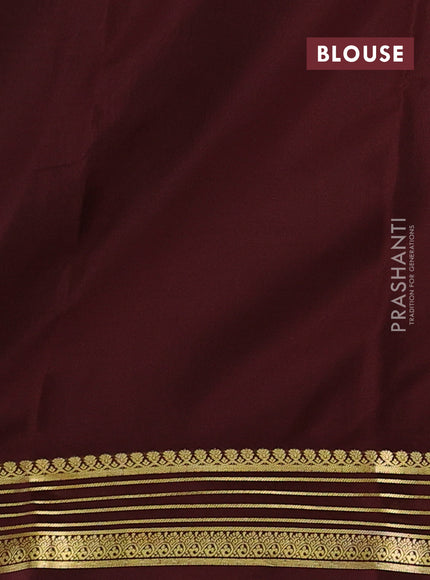 Pure mysore silk saree coffee brown with plain body and zari woven border