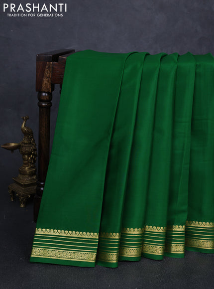 Pure mysore silk saree light green with plain body and zari woven border