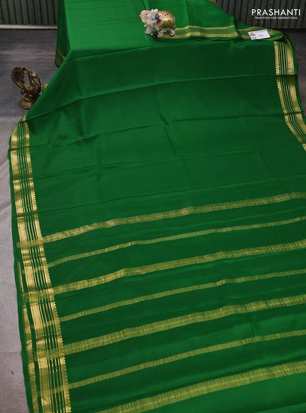 Pure mysore silk saree light green with plain body and zari woven border