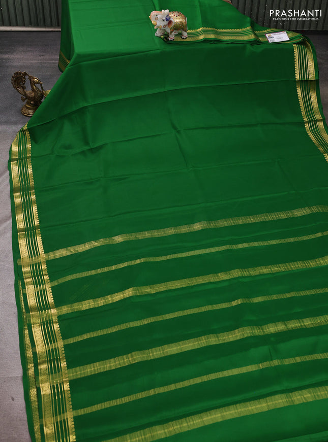 Pure mysore silk saree light green with plain body and zari woven border