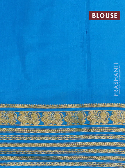 Pure mysore silk saree lime yellow and cs blue with plain body and zari woven border