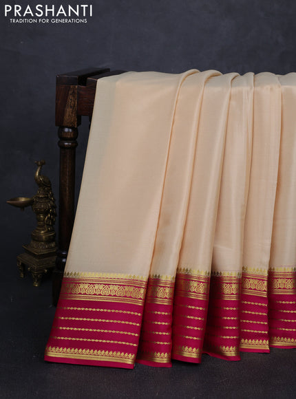 Pure mysore silk saree beige and pink with plain body and zari woven border