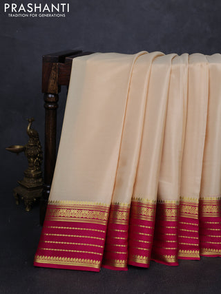 Pure mysore silk saree beige and pink with plain body and zari woven border