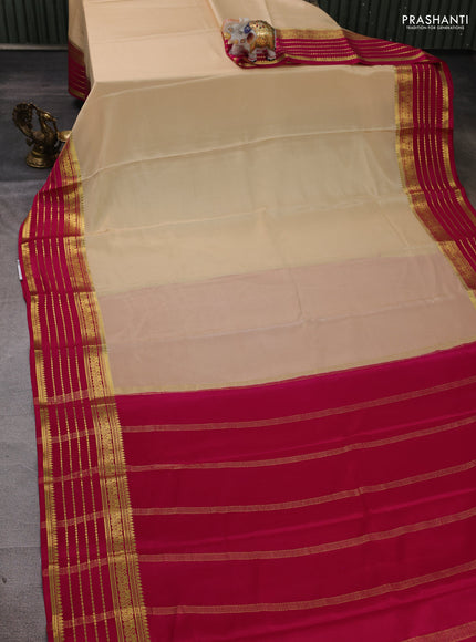 Pure mysore silk saree beige and pink with plain body and zari woven border