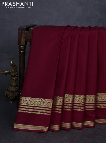 Pure mysore silk saree maroon with plain body and rettapet zari woven border