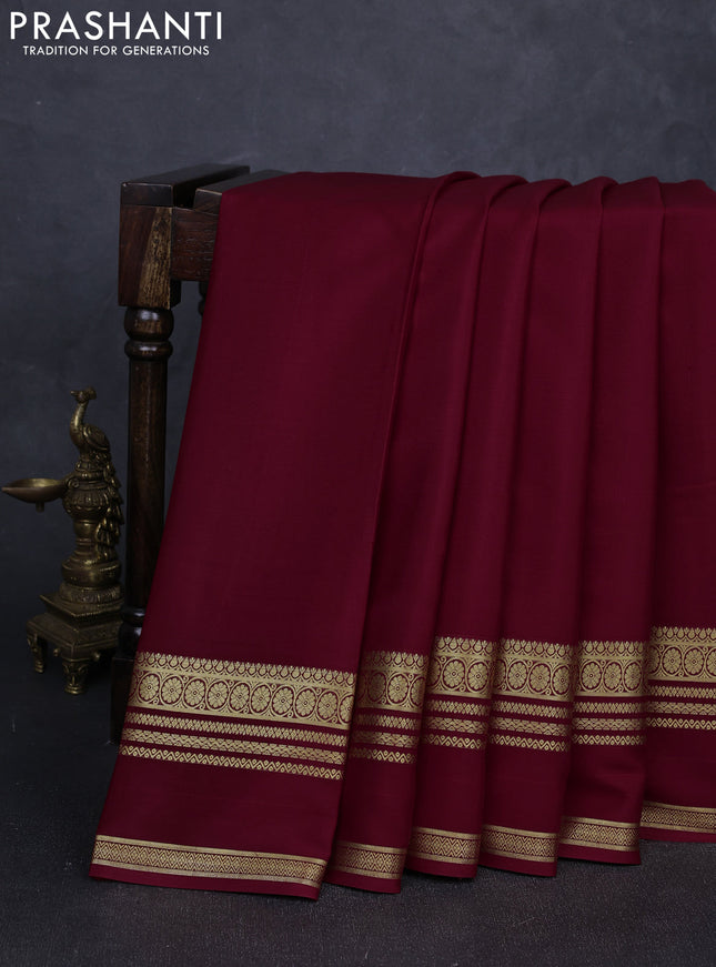 Pure mysore silk saree maroon with plain body and rettapet zari woven border