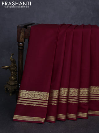 Pure mysore silk saree maroon with plain body and rettapet zari woven border
