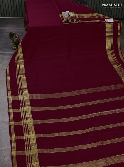 Pure mysore silk saree maroon with plain body and rettapet zari woven border