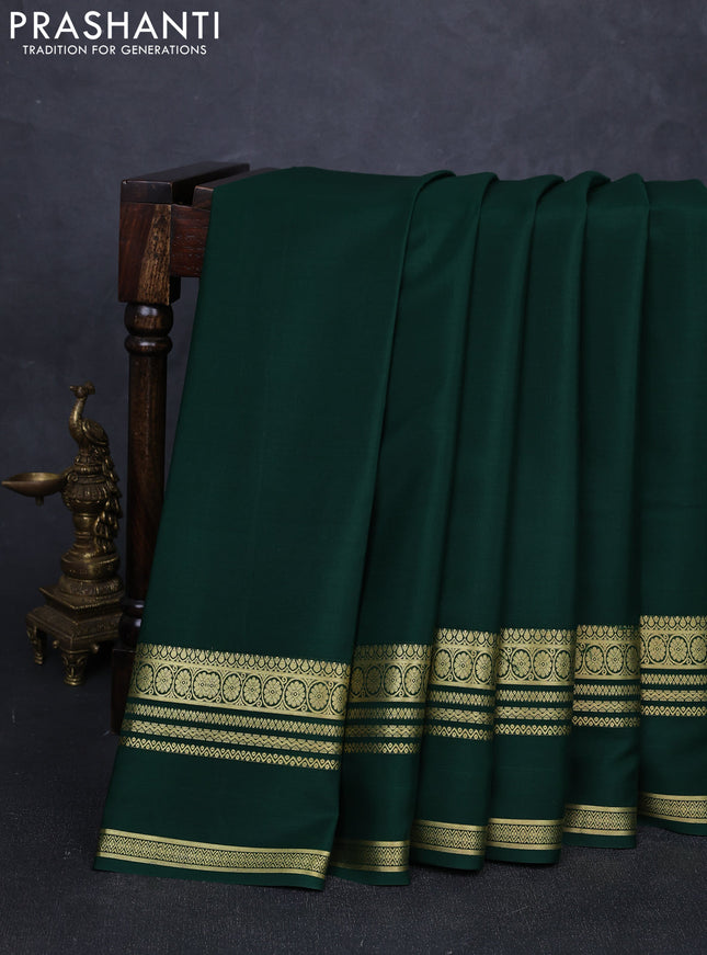 Pure mysore silk saree green with plain body and rettapet zari woven border