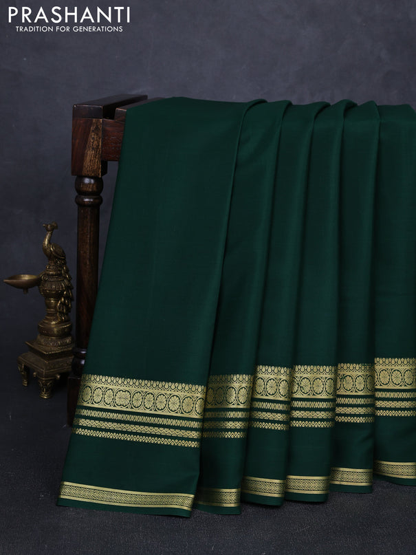 Pure mysore silk saree green with plain body and rettapet zari woven border