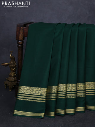 Pure mysore silk saree green with plain body and rettapet zari woven border