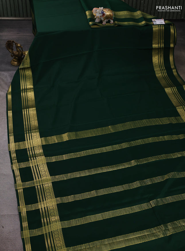 Pure mysore silk saree green with plain body and rettapet zari woven border