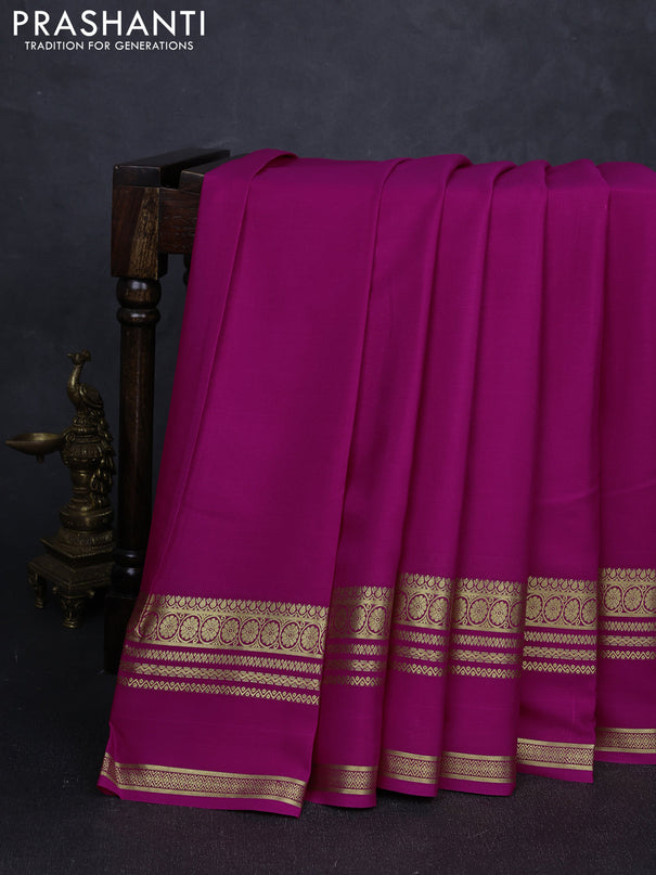 Pure mysore silk saree pink with plain body and rettapet zari woven border