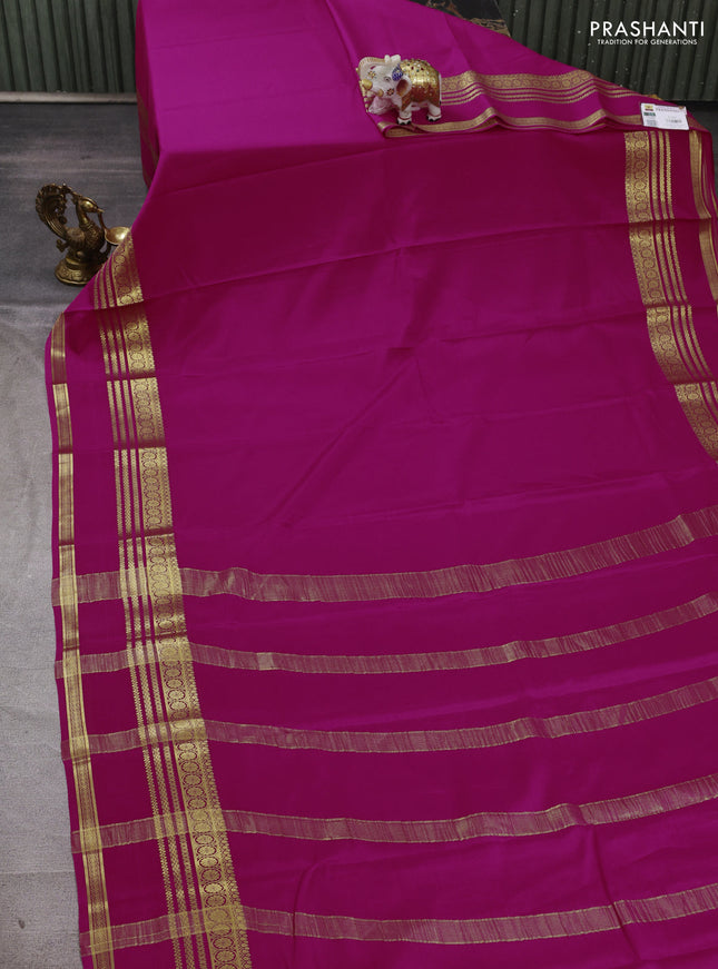 Pure mysore silk saree pink with plain body and rettapet zari woven border