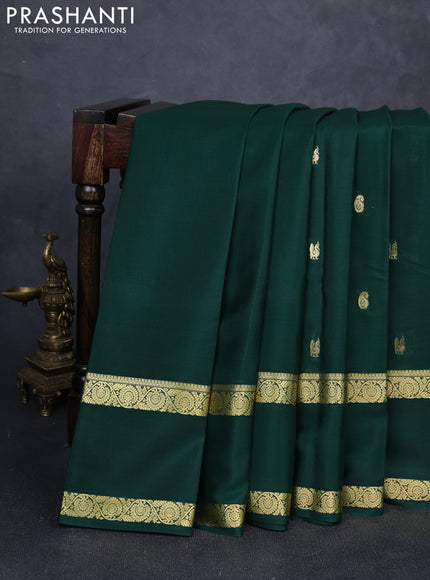 Pure mysore silk saree bottle green with plain body and rettapet zari woven border