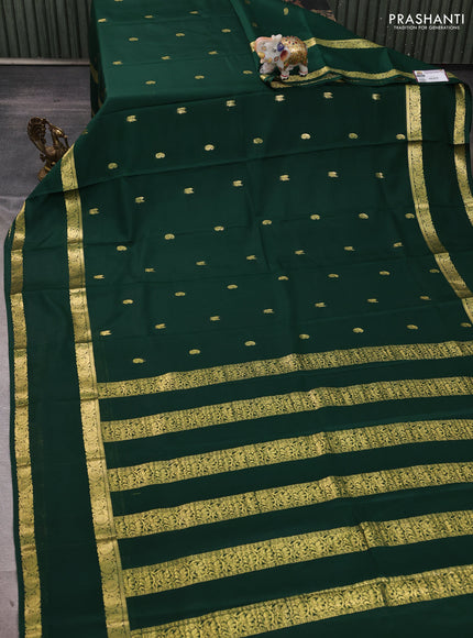 Pure mysore silk saree bottle green with plain body and rettapet zari woven border