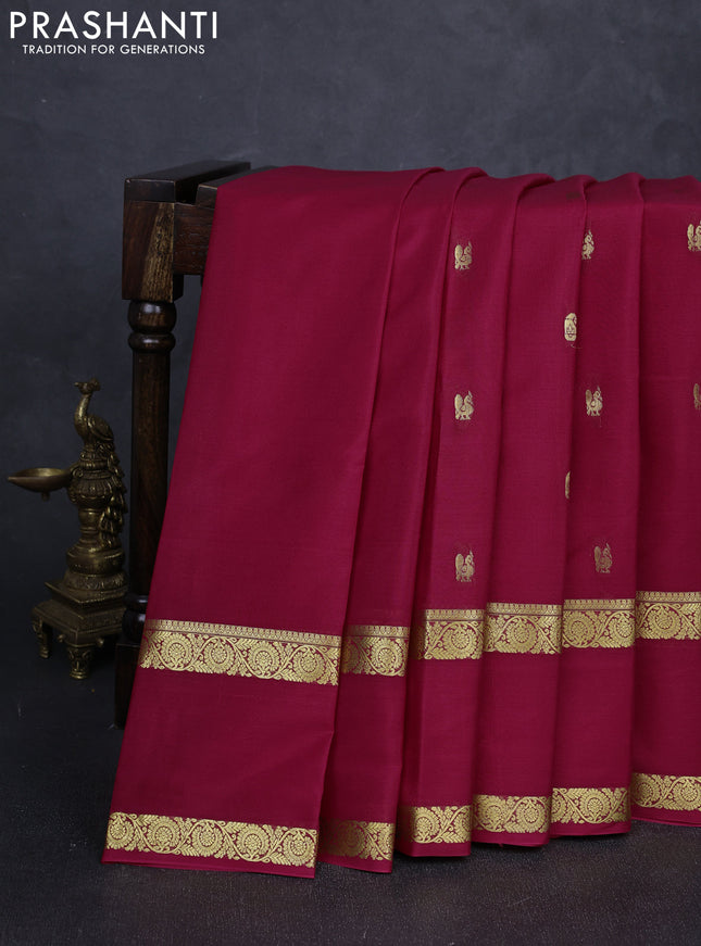 Pure mysore silk saree tomato pink with plain body and rettapet zari woven border