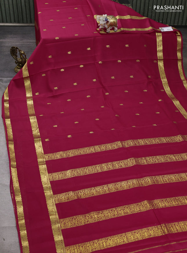 Pure mysore silk saree tomato pink with plain body and rettapet zari woven border