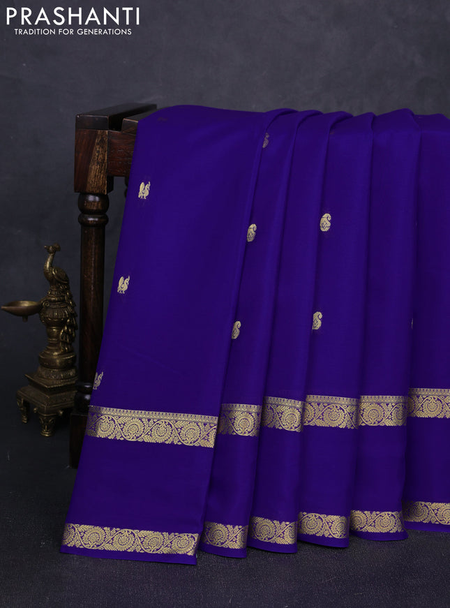 Pure mysore silk saree royal blue with zari woven buttas and rettapet zari woven border
