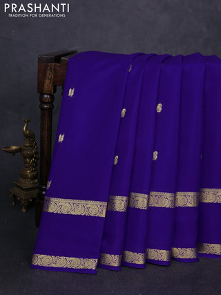 Pure mysore silk saree royal blue with zari woven buttas and rettapet zari woven border