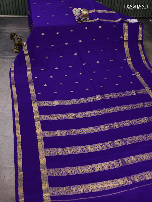 Pure mysore silk saree royal blue with zari woven buttas and rettapet zari woven border