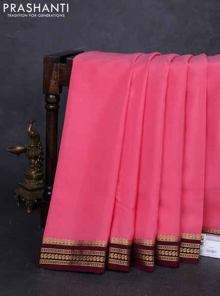 Pure mysore silk saree peach pink and wine shade with plain body and zari woven border