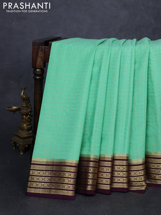 Pure mysore silk saree pista green and wine shade with allover zari checked pattern and zari woven border
