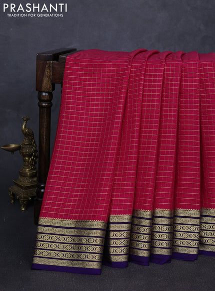 Pure mysore silk saree pink and navy blue with allover zari checked pattern and zari woven border