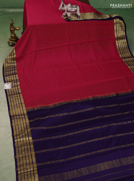 Pure mysore silk saree pink and navy blue with allover zari checked pattern and zari woven border