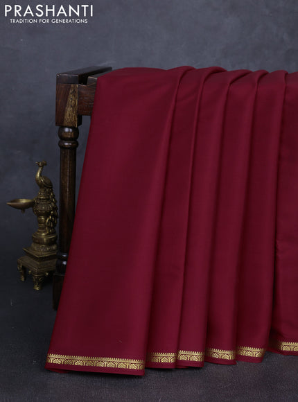 Pure mysore silk saree maroon with plain body and small zari woven border