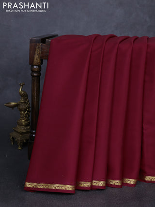 Pure mysore silk saree maroon with plain body and small zari woven border