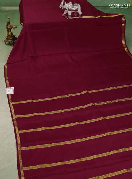 Pure mysore silk saree maroon with plain body and small zari woven border