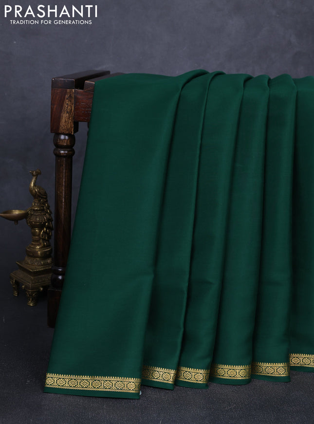 Pure mysore silk saree green with plain body and smlal zari woven border