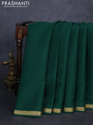 Pure mysore silk saree green with plain body and smlal zari woven border