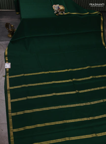 Pure mysore silk saree green with plain body and smlal zari woven border